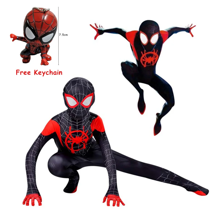 Into the Miles Morales Costume Cosplay Zentai Suit Spider-Verse Kids Spider-Man