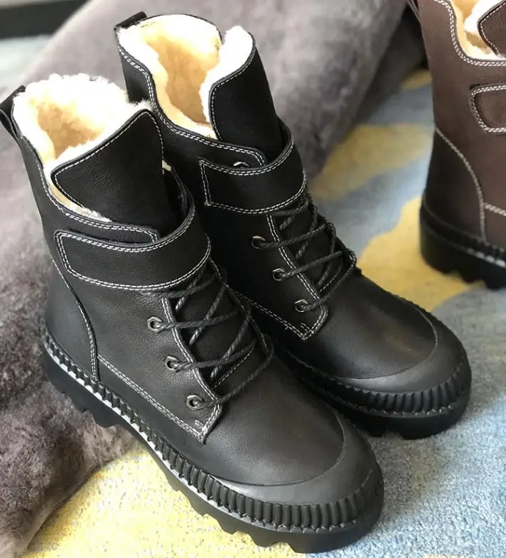 Зимние ботильоны; женские ботинки из овчины; Botas Mujer; зимние ботинки; Bota Feminina; Роскошная обувь; женская кожаная обувь; sapato feminino zapatillas mujer - Цвет: As Pic