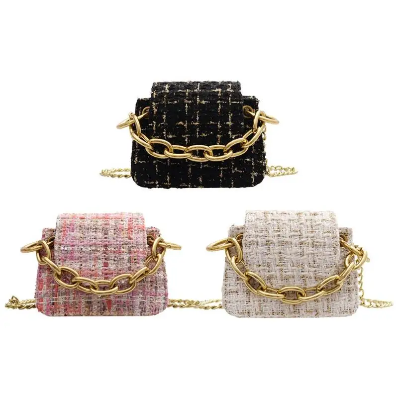 

Women Woolen Messenger Shoulder Bags Mini Shopping Totes Flap Chain Handbag