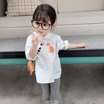 

2020 new spring item girl cute embroidery cartton cat shirt long sleeve blouse