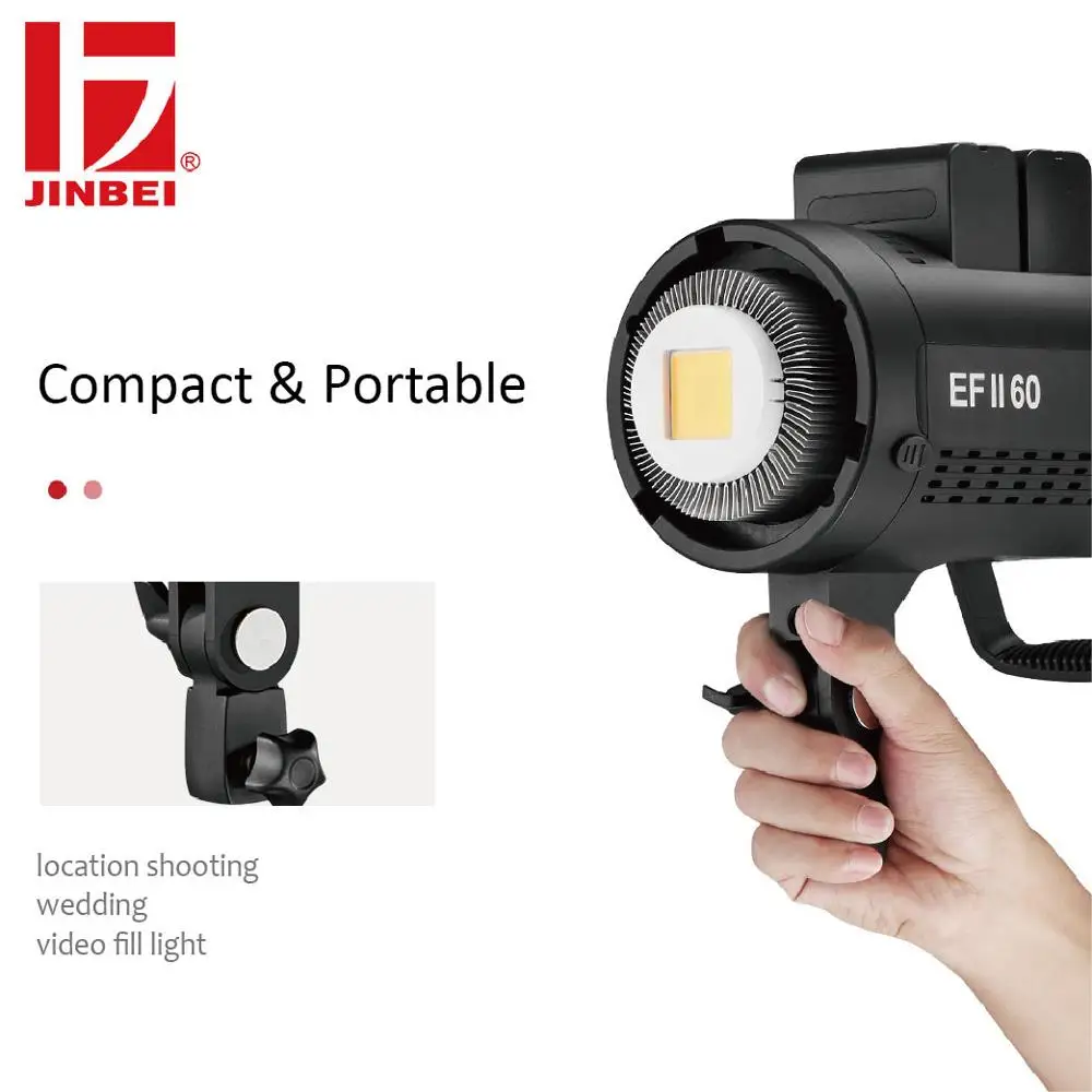 JINBEI EFII-60 60 Вт AC DC Светодиодный светильник для видео в комплекте 5500K CRI 95+ с регулируемой яркостью Bowens крепление для фотографии светильник ing с контроллером отражатель