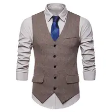 

50%HOT Men Sleeveless V Neck Single-breasted Herringbone Gilet Business Suit Waistcoat