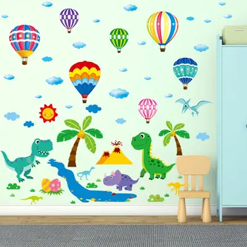 

[shijuekongjian] Cartoon Dinosaur Animals Wall Stickers DIY Colorful Balloons Wall Decals for Kids Room Nursery Home Decoration