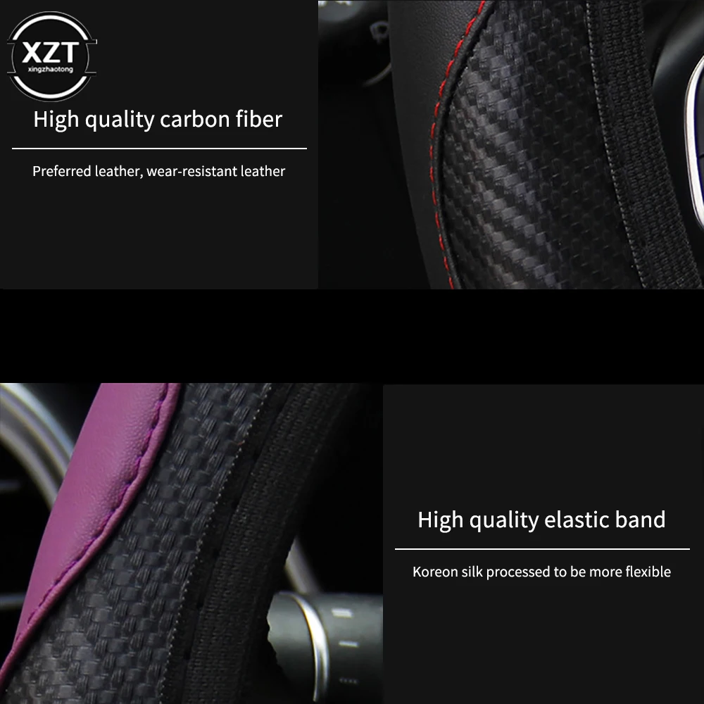 Car Steering Wheel Cover Anti Slip PU Leather Steering Covers Suitable 37-38cm ACarbon Fiber Car Decoratio Car Accessories