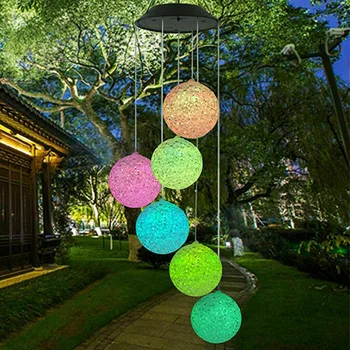 

LED Solar Powered Lamp Color Changing Crystal Ball Wind Chimes Home Garden Decor Outdoor Light Lightning
