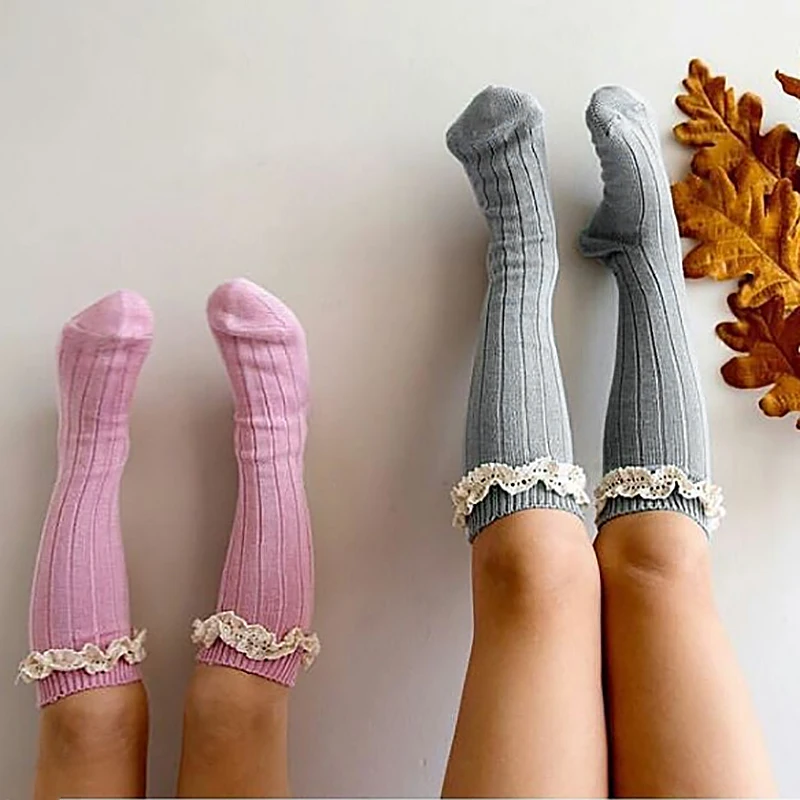 Детские кружевные носки ярких цветов для девочек детские кружевные носки без пятки в стиле Лолиты носки принцессы до колена для малышей Calcetines От 2 до 6 лет