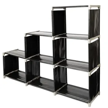 

Multifunctional Assembled 3 Tiers 6 Compartments Storage Shelf Black