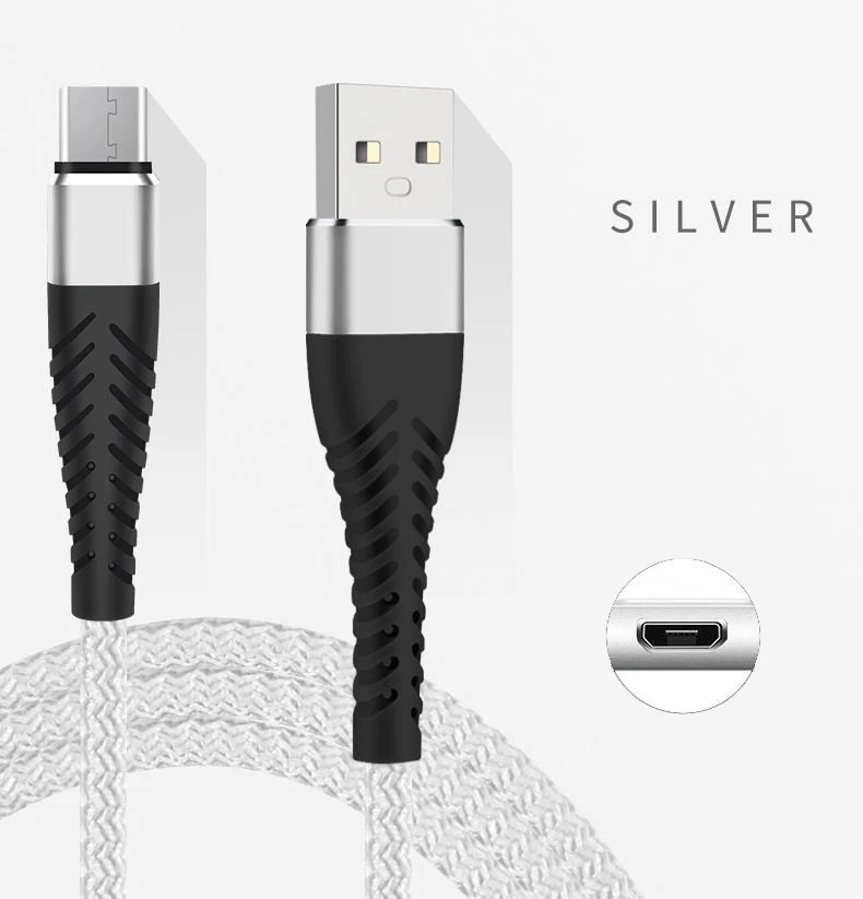 2.4A высокопрочный кабель передачи данных для быстрой зарядки для iPhone XS MAX XR 8 7 6 Micro usb type-C зарядный кабель для SAMSUNG XIAOMI LG HUAWEI - Цвет: Silver Micro USB