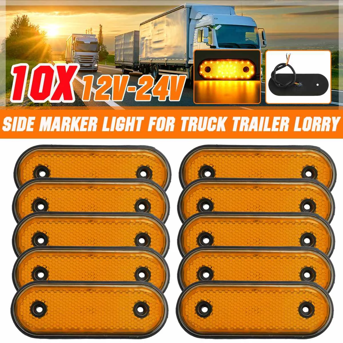 10pcs 12v 24v Side Marker Amber 30led Side Light Truck Lamp Pickup