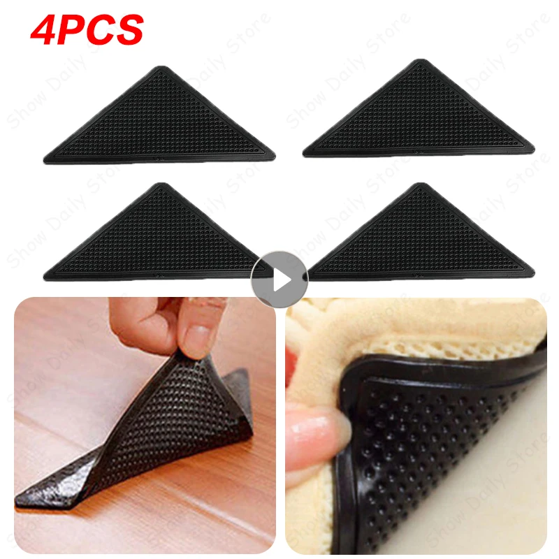 4Pcs/set Triangle Washable Reusable Rug Gripper Anti-skid Rubber Mat Non Slip Patch Tape For Tile Floors Carpets Corners Pads | Дом и сад
