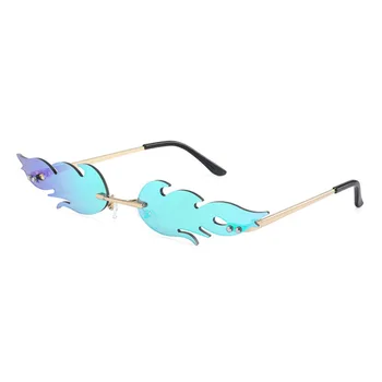

Fire Flame Sunglasses Flame Rimless Sunglasses Rimless Wave Glasses Fire Shape Glasses Eyewear for Party (Red and Grey)