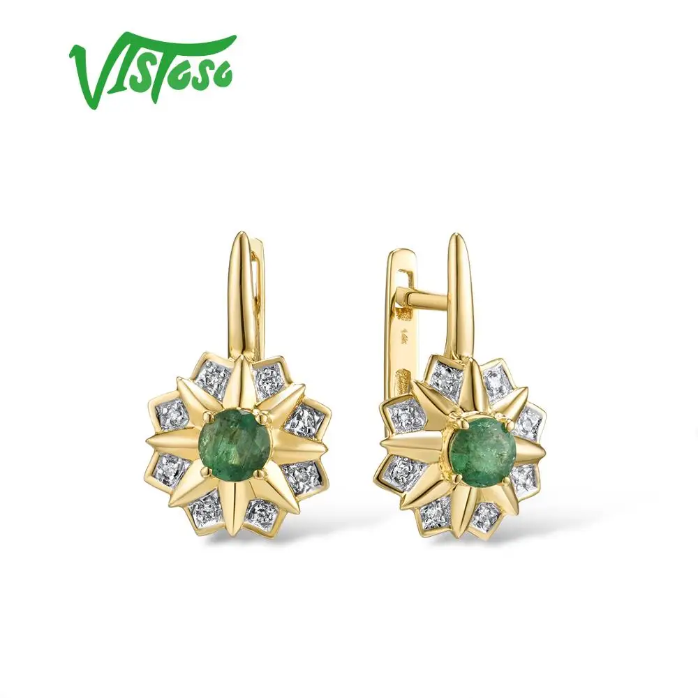 VISTOSO золотые серьги для женщин 14K 585 Желтое золото сверкающий изумруд роскошный