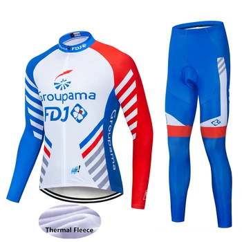 

2020 NEW Team FDJ Cycling Jersey Set France Bike Clothing Mens Ropa Ciclismo Winter Thermal Fleece Bicycle Clothes Cycling Wear