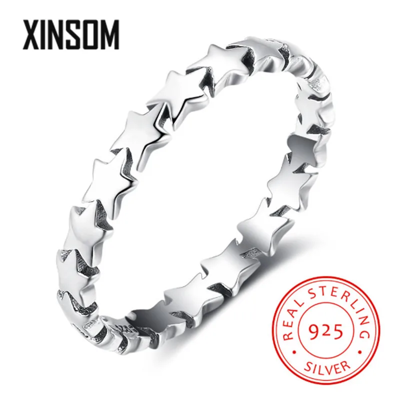 

XINSOM Vintage Star Shape 925 Sterling Silver Rings For Women Korean Fashion Party Jewelry Finger Rings Birthday Gift 20MARR5