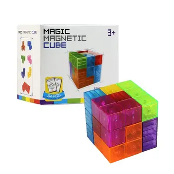

Magnetic Puzzle Twist Cube Stress Relief Building Blocks 54 Card Guide Funny Kid
