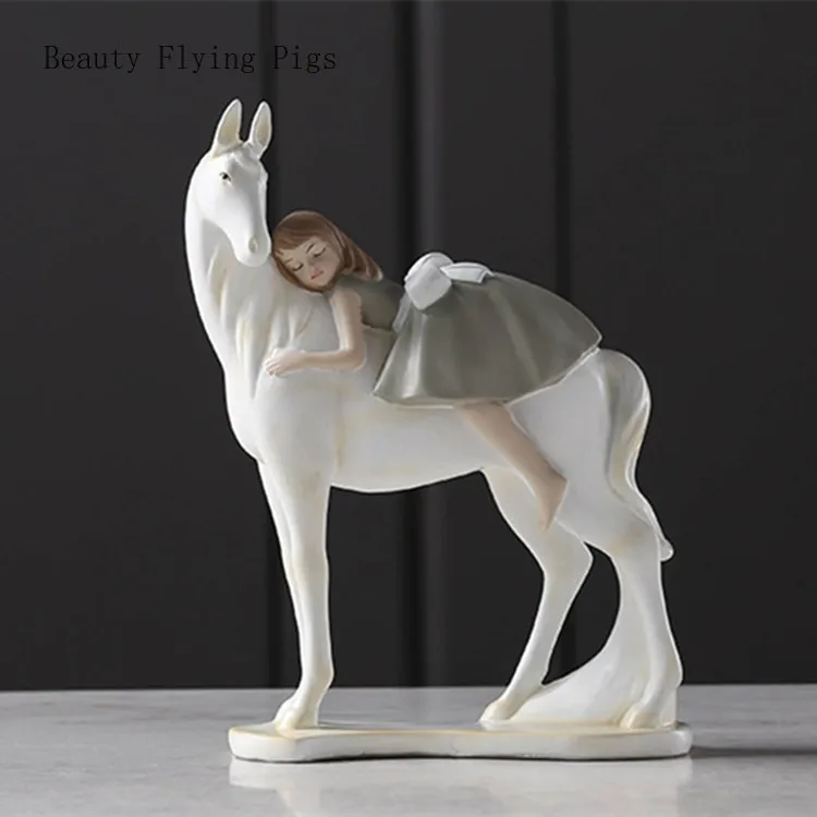 

Direct sales new warm home decorations children's room decoration little girl riding resin decoration model room decoration