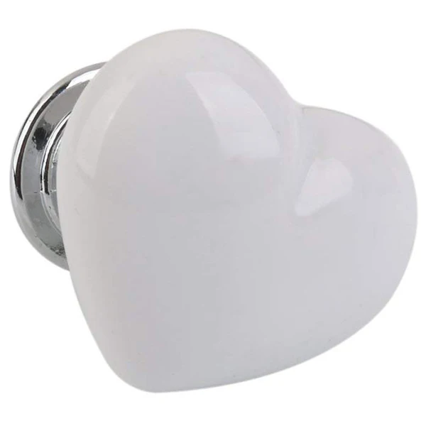4pcs Handle Ceramic Door Knob Heart Shape for Closet Drawer White