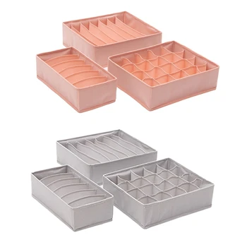 

6 Pcs Non-Woven Fabric Underwear Organizer Foldable Underwear Box Wardrobe Clothes Storage Box, 3Pcs Pink & 3Pcs Gray