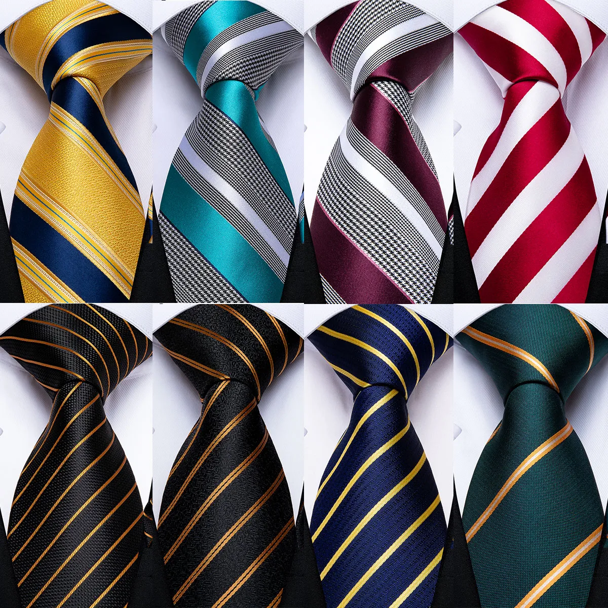 DiBanGu Solid Mens Silk Necktie Blue Black Green Yellow Red Tie Hanky Cufflinks