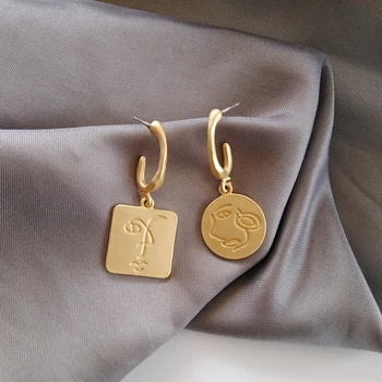 

Vintage Geometric Square Abstract Figure Stud Earrings Hyperbole Asymmetric personality Earrings For Women Nightclub jewelry