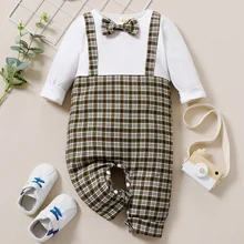 Barboteuse à carreaux pour bébé garçon de 0 à 18 mois, barboteuse à manches longues, pour fête de mariage, nouvelle collection printemps 