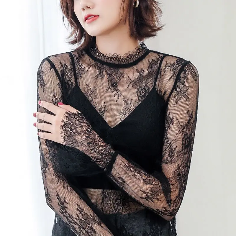 

Блузка женская кружевная, весна-осень, тонкие топы, блузы