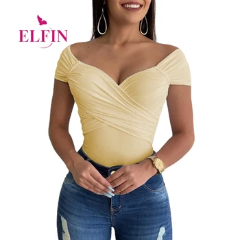 

Plus Size S-3XL Women Clothing Summer Sexy V Neck Casual Slim Bottoming Short Sleeve T-shirt Femme Pleated Tops Tee SJ6258R