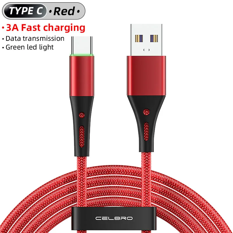 Led Type C Fast Charge Cable 2/3 Meters Micro Usb Data Cabel Usb C for Samsung S21 Ultra F62 M62 Xiaomi Poco M3 C3 Redmi 9 9t 9i samsung phone charger cable Cables