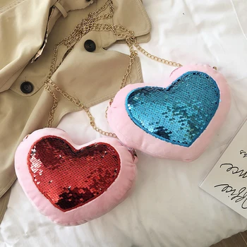 

Exquisite Single Shoulder Bags Female Fashion Plush Chain Winter Cute Sequins Heart Small Bag Multicolor Mini Crossbody Handbags