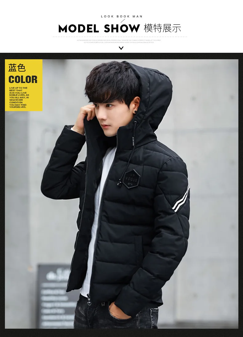 Winter Short Cotton-padded Clothes Men's Thick Youth Handsome Hooded Coat nan mian ao Sub-Slim Fit Students Casual Cotton-padded