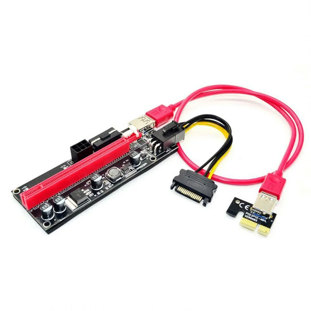 5/10pcs PCI-E pcie Riser 009 Express 1X 4x 8x 16x Extender PCI E USB Riser 009S Dual 6Pin Adapter Card SATA 15pin for BTC Miner-3
