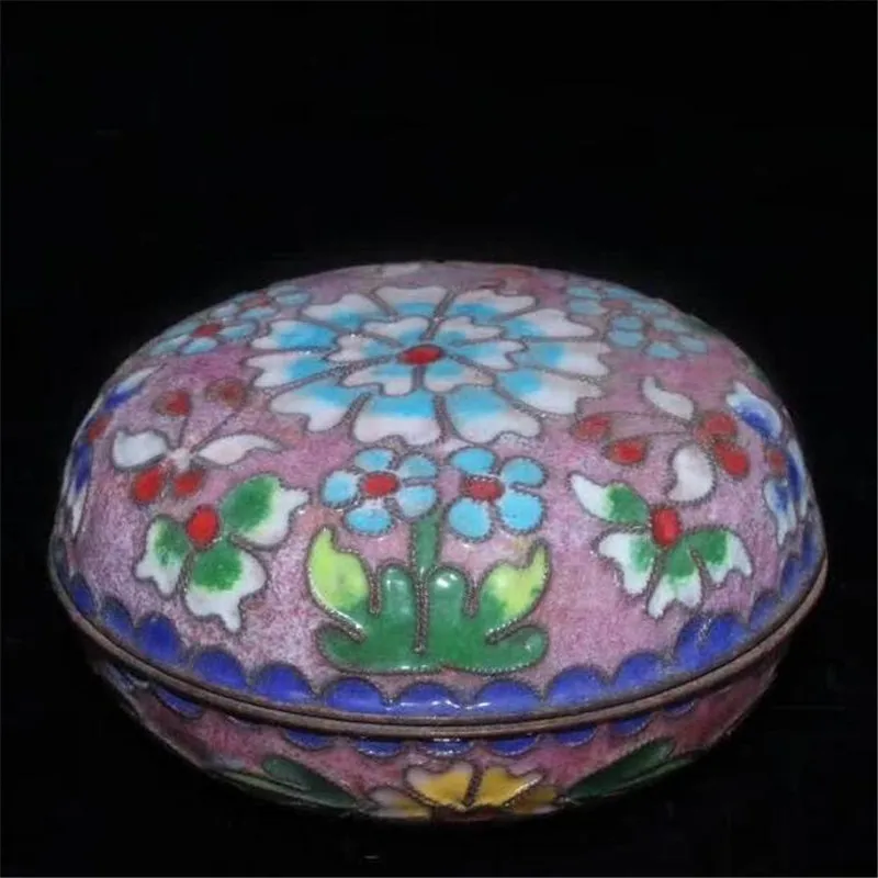 

Collection Chinese Handmade Red Copper Cloisonne Painting Flower Bird Butterfly Box Jewelry Box Exquisite Gift Home Decoration