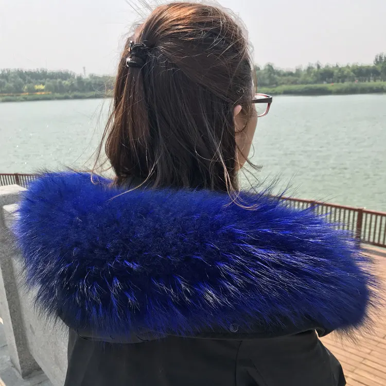 royalblue Натуральный мех Новинка Зима Енот натуральный мех воротник женские шарфы модное пальто женский свитер Шарфы Воротник роскошный шейный шарф - Цвет: royalblue