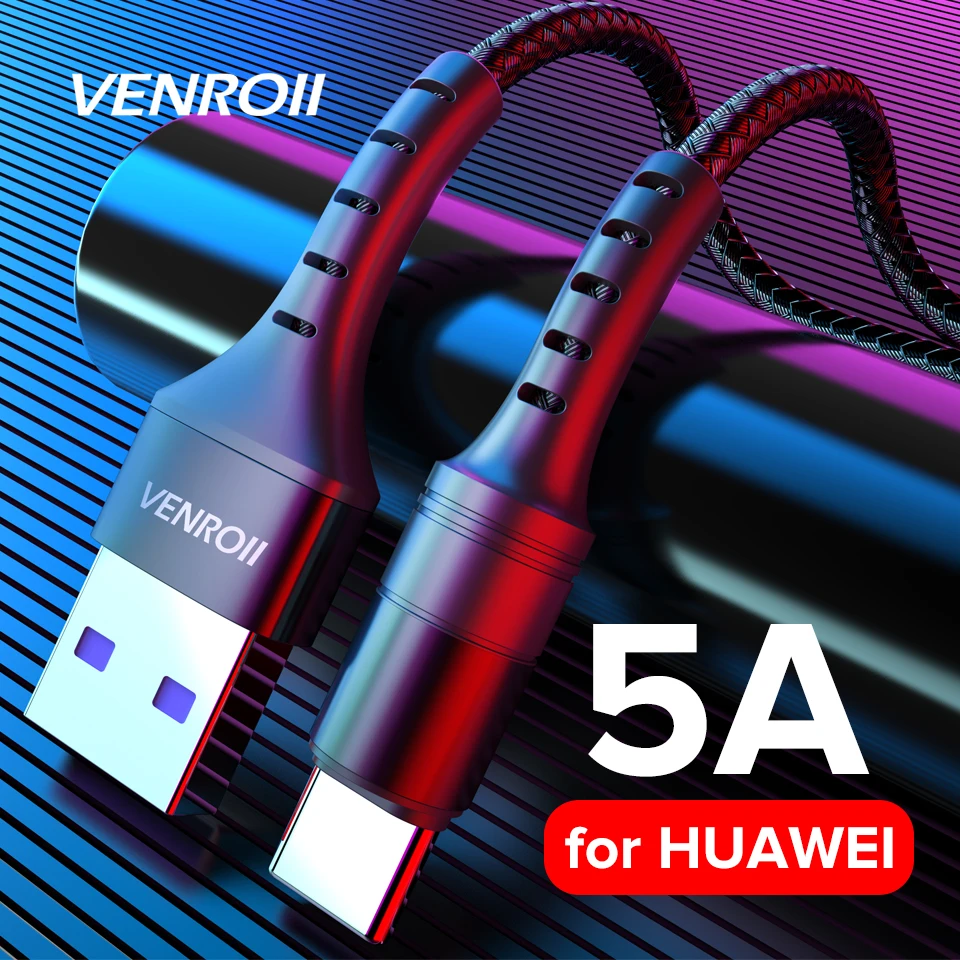 Venroii 1 м 2 м usb type C кабель для Xiaomi Redmi Note 7 8 K20 5A Supercharge для huawei mate 30 P30 Pro QC3.0 провод для быстрой зарядки