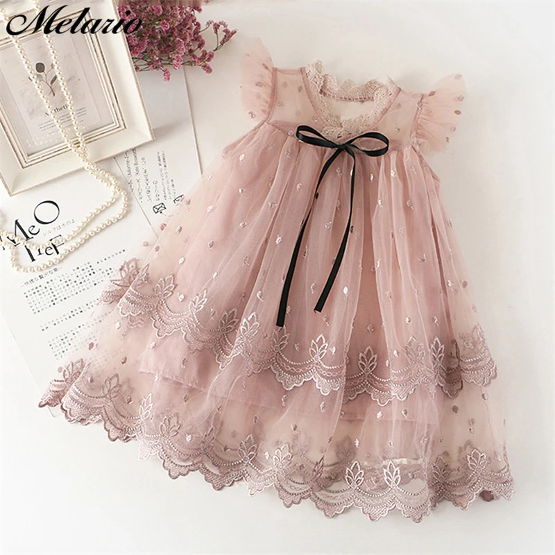 Melario/Летние повседневные платья для девочек; модные платья принцессы; розовые кружевные вечерние платья с цветами; свадебное платье; платье принцессы с цветочным рисунком - Цвет: AH151Pink