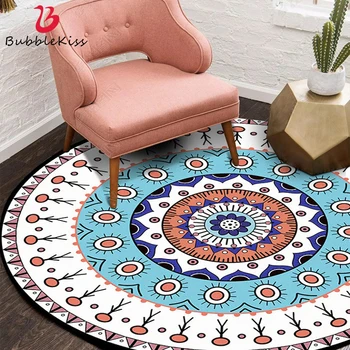 

Bubble Kiss Round Carpet Ethnic Retro Blue Printed Carpets For Living Room Bedroom Decor Rug Non-Slip Coffee Table Bedside Rug