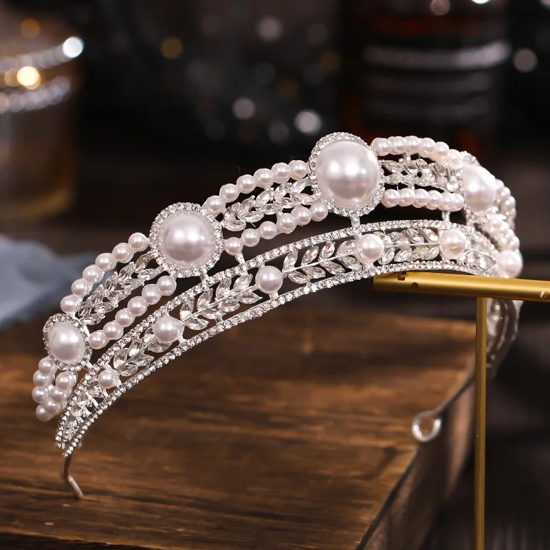 KMVEXO Luxury Gold Color Crystal Pearls Bridal Tiaras Crown Rhinestone Pageant Diadem 2021 Headbands Wedding Hair Accesspries