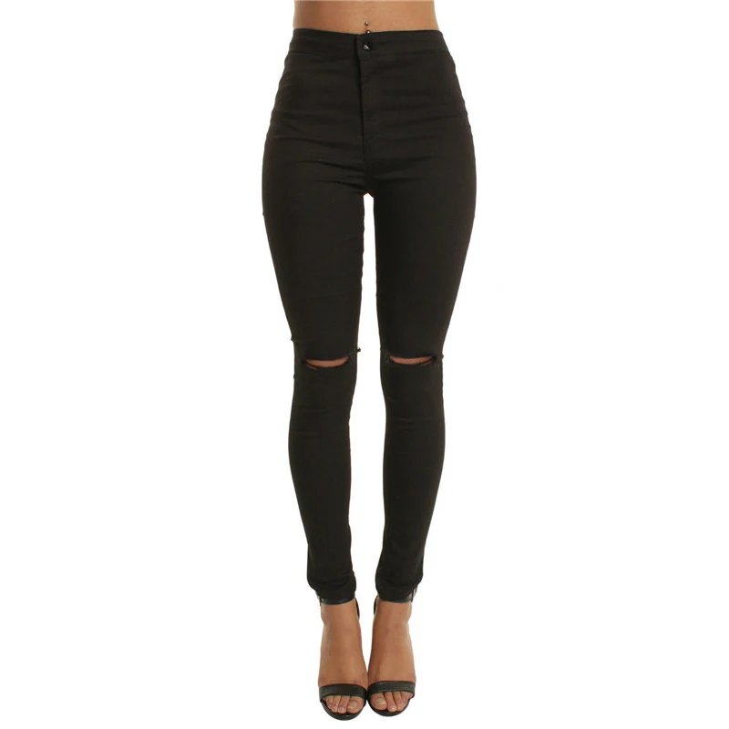 Women's white trousers pencil pants spring and autumn button pocket pants women's high waist elastic feet pants Casual new