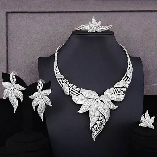 Silver Роскошные полые бант Африканский кубический циркон эффектные комплекты украшений для женщин свадебные Дубай Свадебные Ювелирные наборы Новинка - Окраска металла: Silver