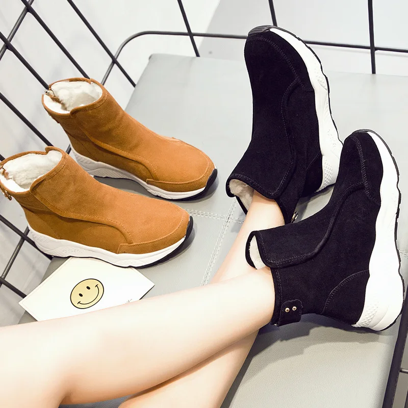 

Snow Boots Women's Genuine Leather Short Korean-style Versatile Students 2018 Winter New Style Tube Warm plus Velvet Thick Botto