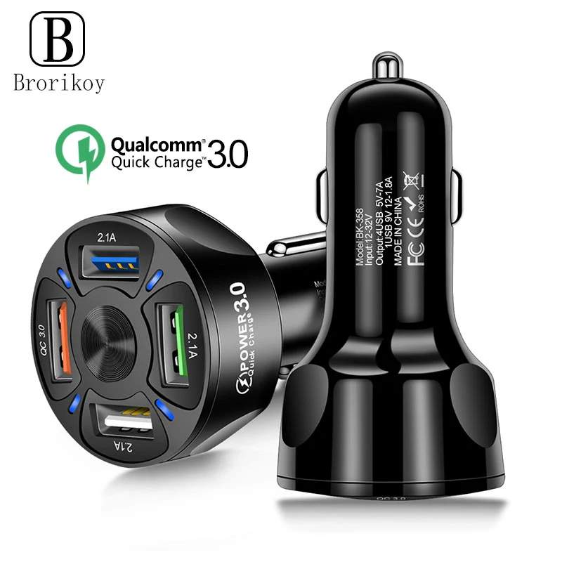 QC3.0 4 USB автомобильная зарядка Smart Llluminated 5V 2.0A Быстрая для iPhone Samsung Huawei Xiaomi