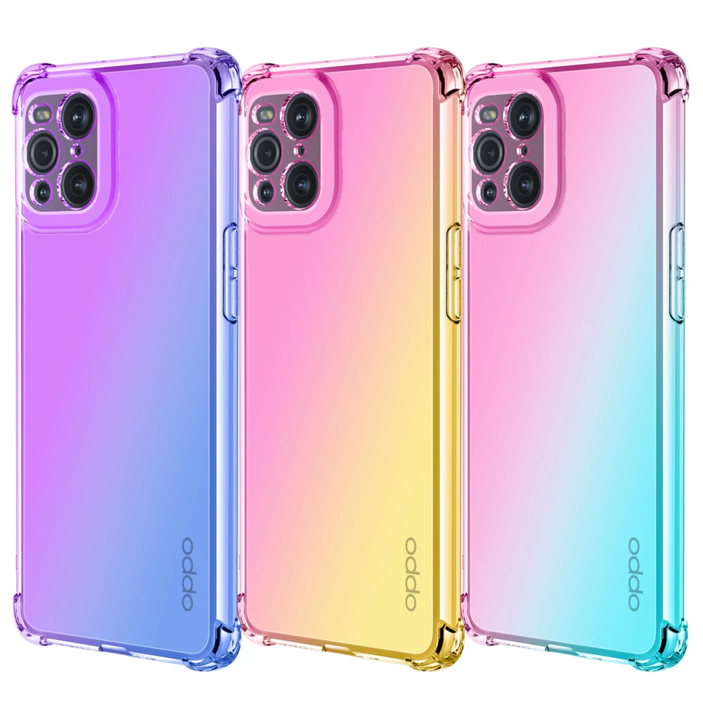 Anti Knock Soft Gradient Tpu Case For Oppo Find X3 Pro Realme V11 5g C20 C21 C17 7i A94 A93 A73 4g A72 A53 F19 F17 Back Cover Phone Case Covers