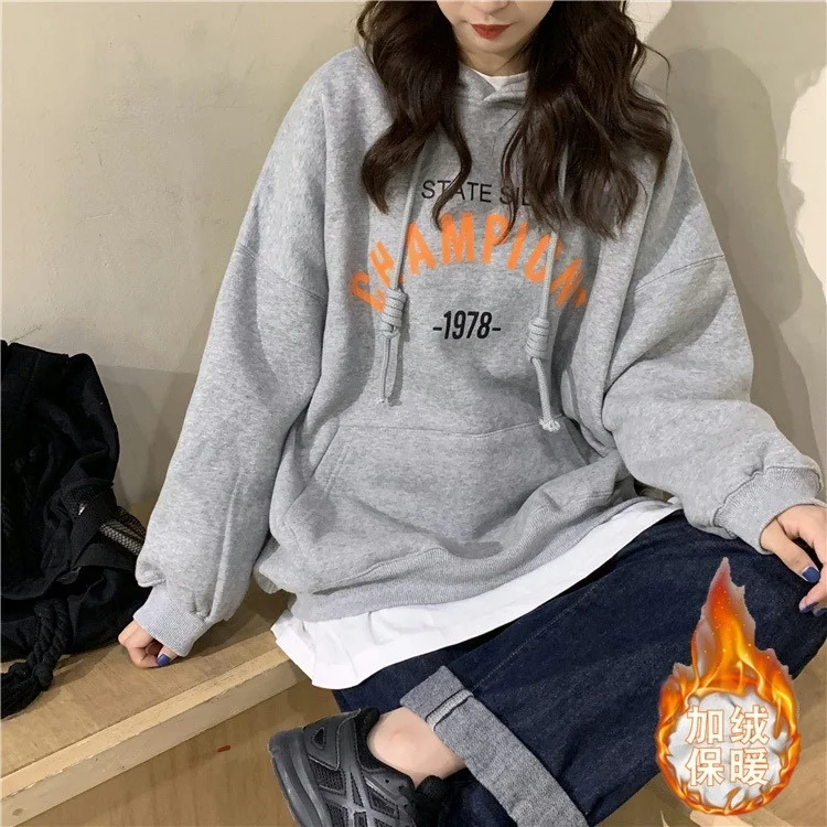CMAZ Velvet Padded Hooded Sweatshirt Women's Autumn and Winter New Korean Students | Женская одежда
