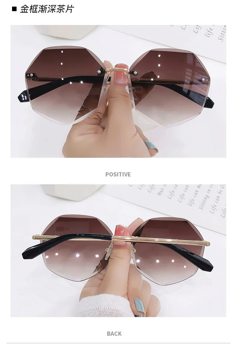 big cat eye sunglasses Diamond Cut-edge Sunglasses Ladies European and American Metal Polygon Rimless Sunglasses Outdoor Sunscreen Sunglasses fashion sunglasses