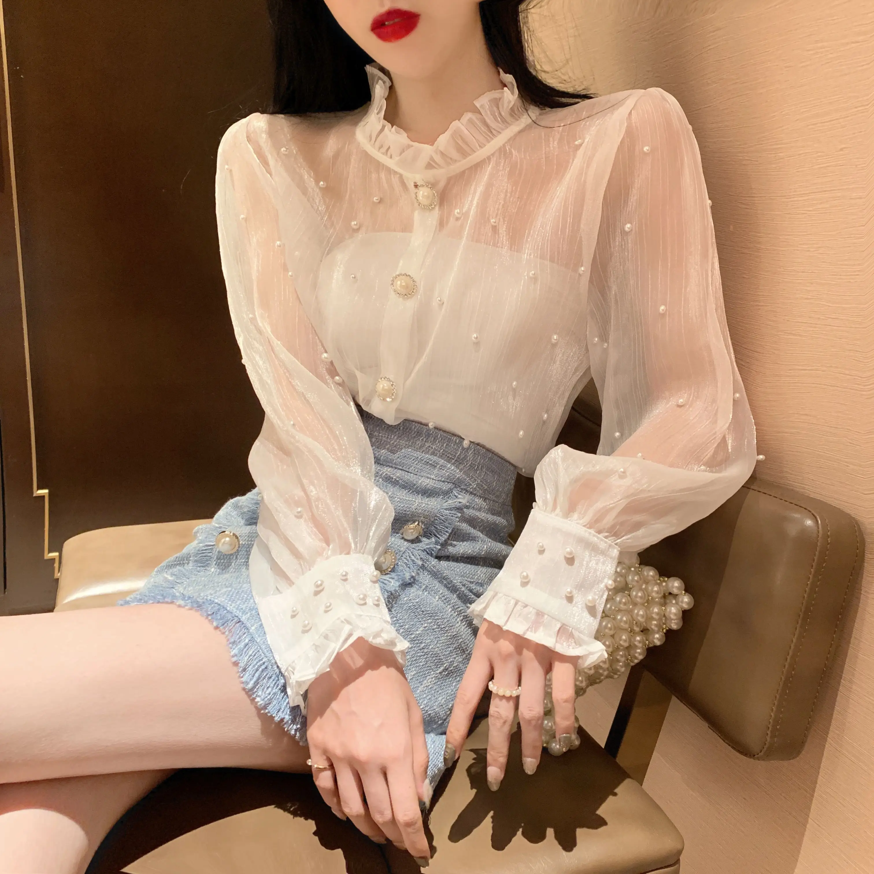 Перспективный дизайнер blusas mujer de moda рубашки с длинным рукавом модные брендовые женские блузки свободные топы Осень корейский стиль