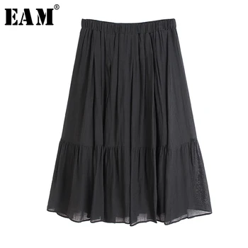 

[EAM] High Elastic Waist Black Pleated Split Joint Chiffon Half-body Skirt Women Fashion Tide New Spring Summer 2020 1U101