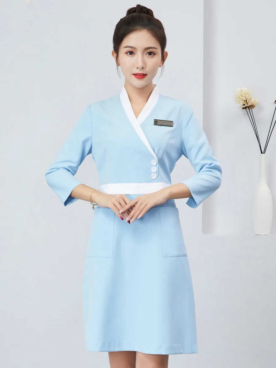 

Cosmetologist working Suit female 2020 new Autumn/Winter Hotel staff working suit long-sleeved nurse nail tattoo artist