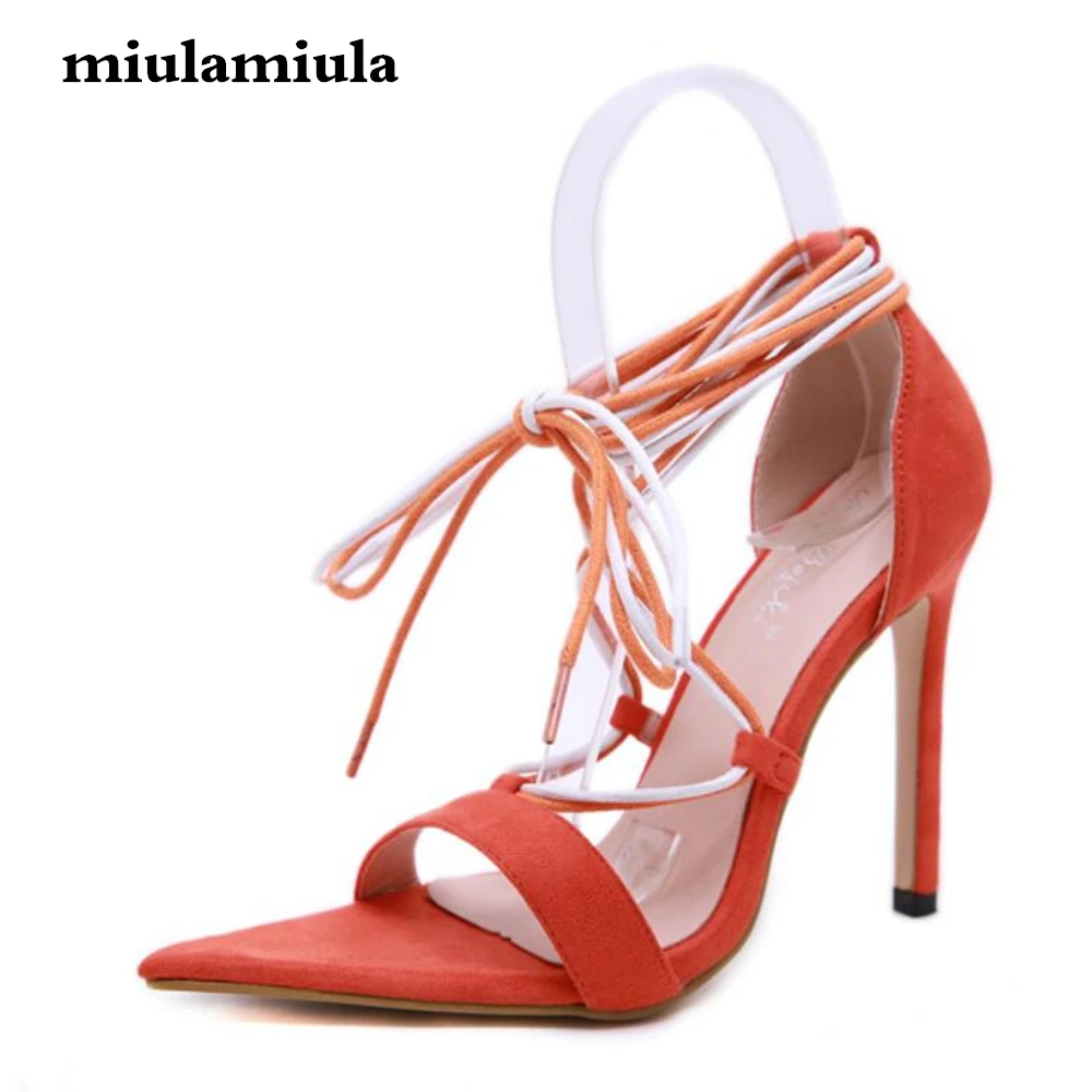 

Miulamiula New Women Sandals Heels Color Matching Style Ankle Long Ribbon Roman Style Women Shoes Sexy Pointed Toe Woman Shoes