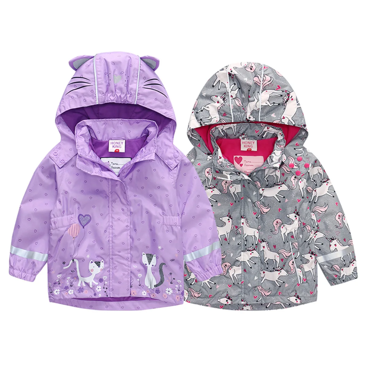 

HONEYKING Kids Clothes Children's Jackets For Boy Girl Hooded Zipper Windbreaker Baby Fashion Print Coat Waterproof Hoodies