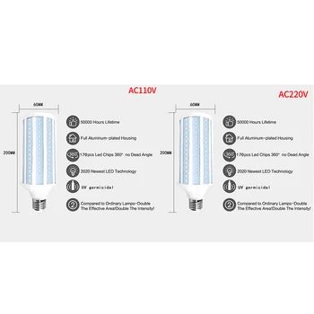 

60W UV Germicidal Lamp Ozone Remote Control Ultraviolet Led Corn Bulb Disinfection Lamp E27 Ozone Light for Home